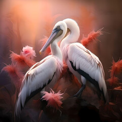 two pelicans in a tropical forest - generative ai