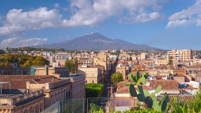 Catania, Sicily, Italy cityscape with Mt. Etna