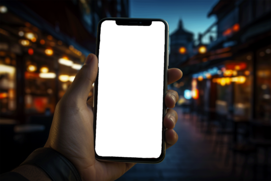 Hand using smartphone with Social media concept isolated over a transparent background - Powered by Adobe