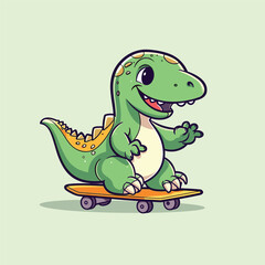 Fototapeta premium cute dinosaur riding skateboard summer sport vector illustration