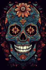 Naklejka premium colorful day of the dead skull altar concept background. AI Generated