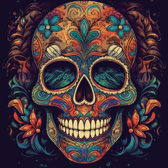 colorful day of the dead skull altar concept background. AI Generated