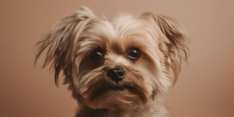 Pet Photography concept: Studio portrait of a dog with an adorable face on a soft color background. AI Generated