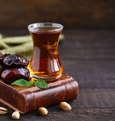 Turkish tea with dates and halva