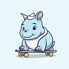 cute rhino riding skateboard summer sport vector illustration