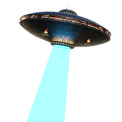 Unidentified flying object on the transparent background, 3d render © Totomonk