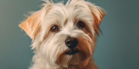 Studio portrait: Dog with adorable face in soft-colored background. AI Generated