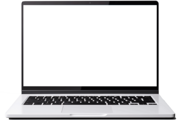 Laptop with blank screen isolate on transparent background