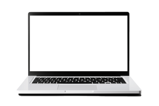 Laptop with blank screen isolate on transparent background