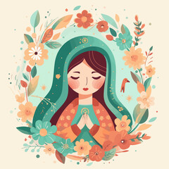Obraz na płótnie Canvas Animated illustration of Virgin of Guadalupe. AI Generated