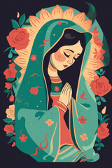 Animated illustration of Virgin of Guadalupe. AI Generated