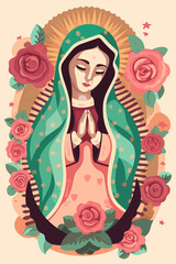 Animated illustration of Virgin of Guadalupe. AI Generated