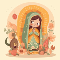 Obraz na płótnie Canvas Animated illustration of Virgin of Guadalupe. AI Generated