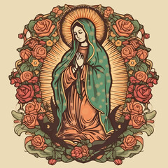 Fototapeta na wymiar Vibrant animation featuring Virgin of Guadalupe. AI Generated