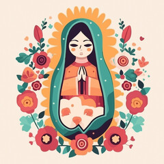Vibrant animation featuring Virgin of Guadalupe. AI Generated
