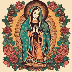 Fototapeta na wymiar Vibrant animation featuring Virgin of Guadalupe. AI Generated