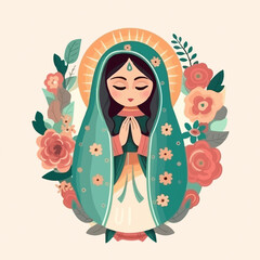 Cute Animated Virgin of Guadalupe. AI Generated