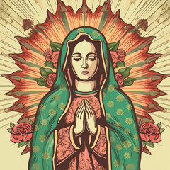 Fototapeta premium Illustration of Virgen de Guadalupe. AI Generated
