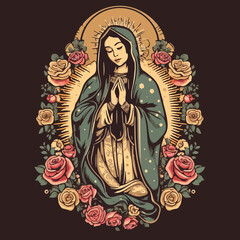 Virgen de Guadalupe brought to life in an animation. AI Generated