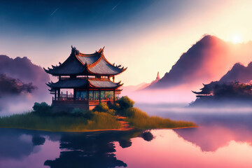 Fototapeta premium Traditional Chinese Ancient Architecture Scenery Wallpaper