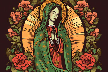 Fototapeta na wymiar Virgen de Guadalupe brought to life in an animation. AI Generated