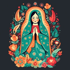 Fototapeta na wymiar Captivating animated illustration: Virgen de Guadalupe. AI Generated