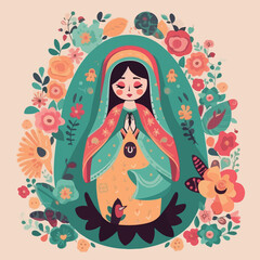 Captivating animated illustration: Virgen de Guadalupe. AI Generated