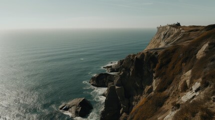Fototapeta na wymiar A cliff with a view of the ocean. Generative AI