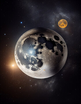 Full moon and stars constellation. Stars of a planet and galaxy in a free space Elements of this image furnished by NASA. High quality illustration.