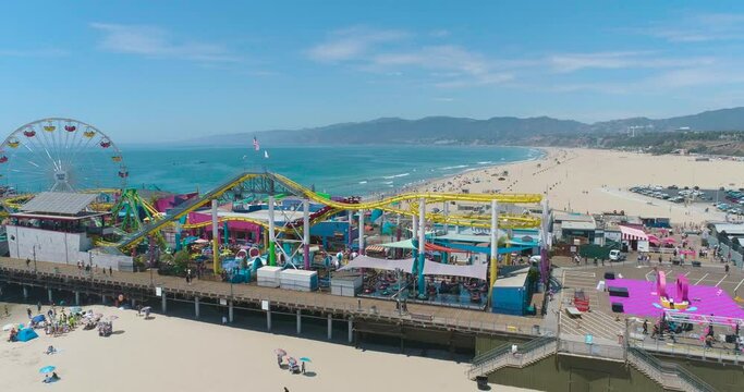 Aerial Drone View of the Santa Monica Pier in Los Angeles, California