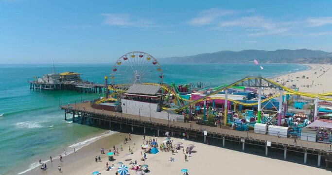 Aerial Drone View of the Santa Monica Pier in Los Angeles, California