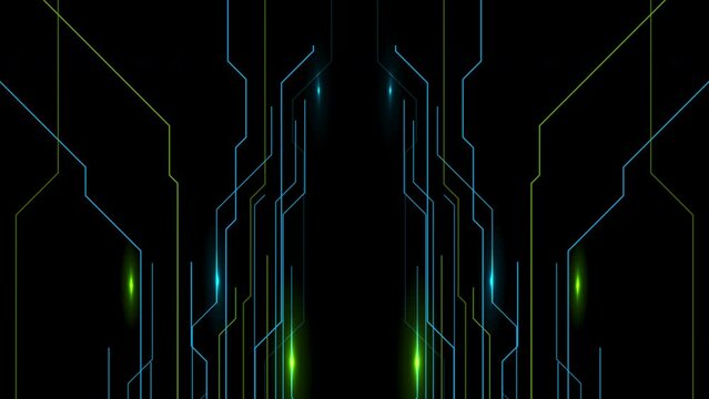 Abstract glowing blue green circuit board lines tech background. Seamless looping futuristic motion design. Video animation Ultra HD 4K 3840x2160