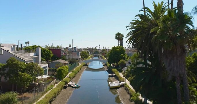 Aerial Drone View of Venice Canals in California USA