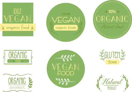 Emblema vegano, logotipo vectorial, producto natural y organico.