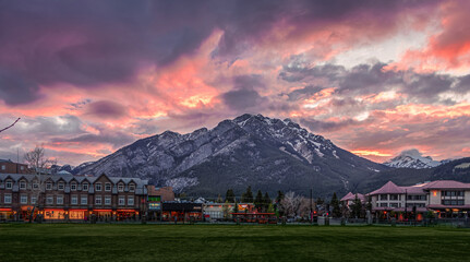 Dramatic sunset over Tunnel mountain in Banff, Canada