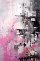 Abstract pink glitch grunge landscape style painting