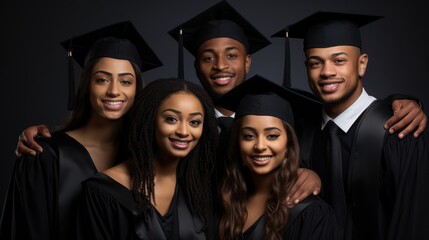 a portrait of five multi ethnical college people graduate