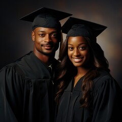 Obraz premium a portrait African-American Couple as college graduates