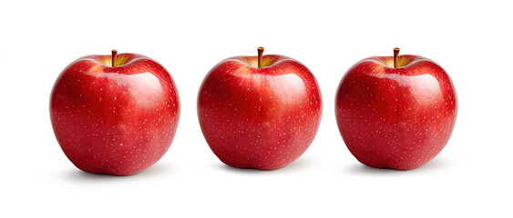 Three red Baya Marisa apples isolated on a white background. Generative AI