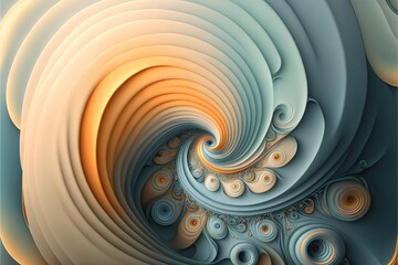 a computer generated image of a spiral design in blue and orange colors with a white background and a yellow center in the middle of the image, with a blue center, and white center.