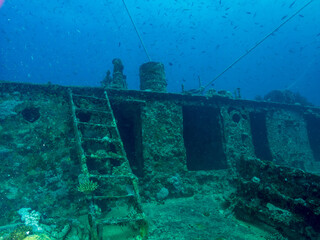 Ship wreck the wreck of the SS Thistlegorm in the Red Sea, Egypt.  Underwater photography and...