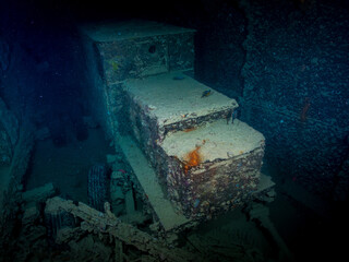 WWII Portable generator inside the ship wreck of the SS Thistlegorm in the Red Sea, Egypt. ...