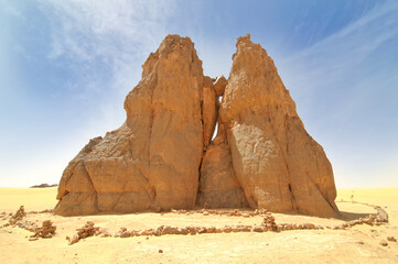 Fototapeta na wymiar Rock carving depicting the so-called crying cow in the Algerian desert Sahara