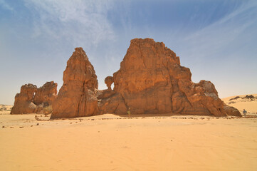 Rock carving depicting the so-called crying cow in the Algerian desert Sahara