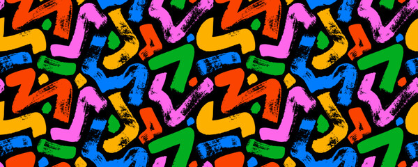 Colored curved bold brush strokes seamless pattern. Hand drawn vector ornament with bold zigzag lines. Bright color trendy background with organic thick strokes. Abstract texture smears.