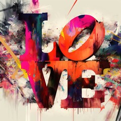 the word love is painted in bright colors and has a splash of paint on the bottom of the word and the word love is painted on the bottom of the letters in bright colors of the letters.