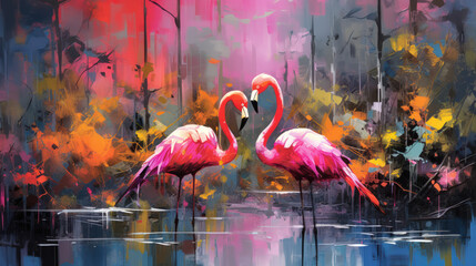 Flamingo Wallpaper: A Bird Wallpaper with a Flamingo Pattern and a Pink Background AI Generated
