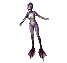 Transparent illustration of fantasy showing a human-like anemone in purple skin color.