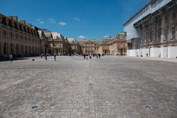 Paris, France - May 20, 2023: exterior, architecture and park outdoors of the Palace Versailles...