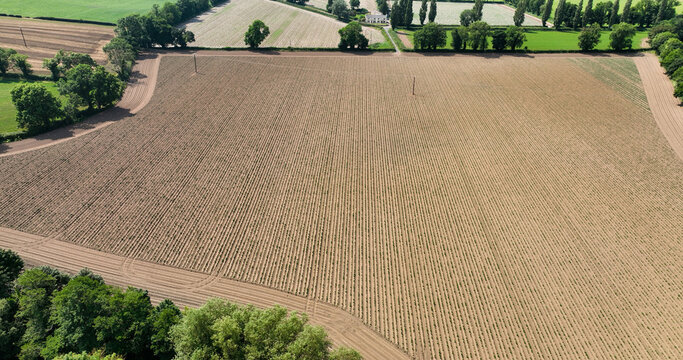 Aerial photo of a large ploughed field in Ireland